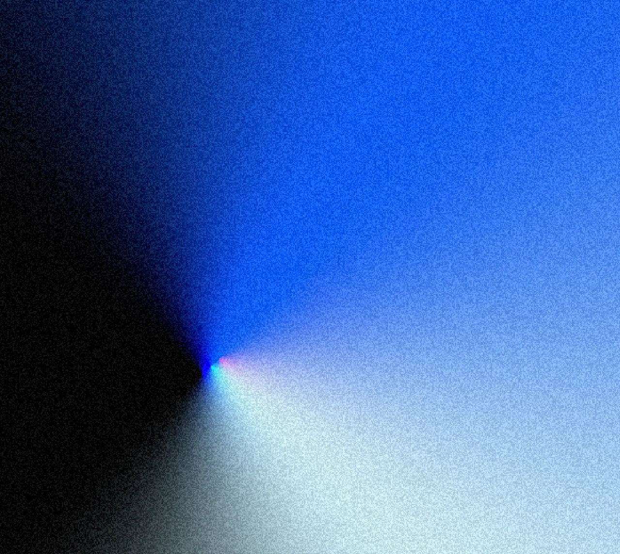 A fine-grained conical gradient of white and vivid cobalt blue light radiating from a single point against deep black.